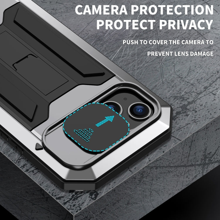 For iPhone 15 R-JUST Sliding Camera IP54 Life Waterproof Holder Phone Case(Silver) - iPhone 15 Cases by R-JUST | Online Shopping South Africa | PMC TechLife | Buy Now Pay Later Mobicred