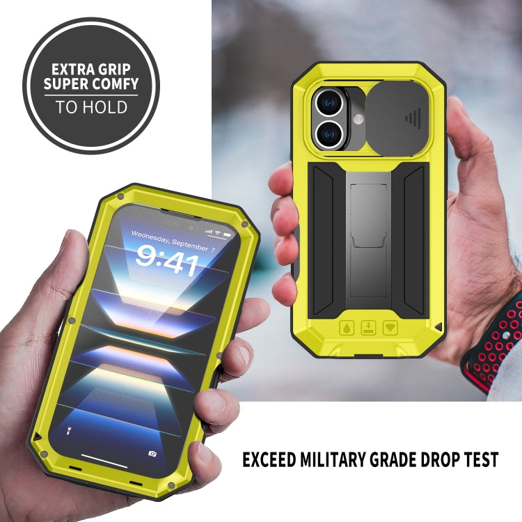 For iPhone 16 Plus R-JUST Sliding Camera IP54 Life Waterproof Holder Phone Case(Yellow) - iPhone 16 Plus Cases by R-JUST | Online Shopping South Africa | PMC Jewellery | Buy Now Pay Later Mobicred