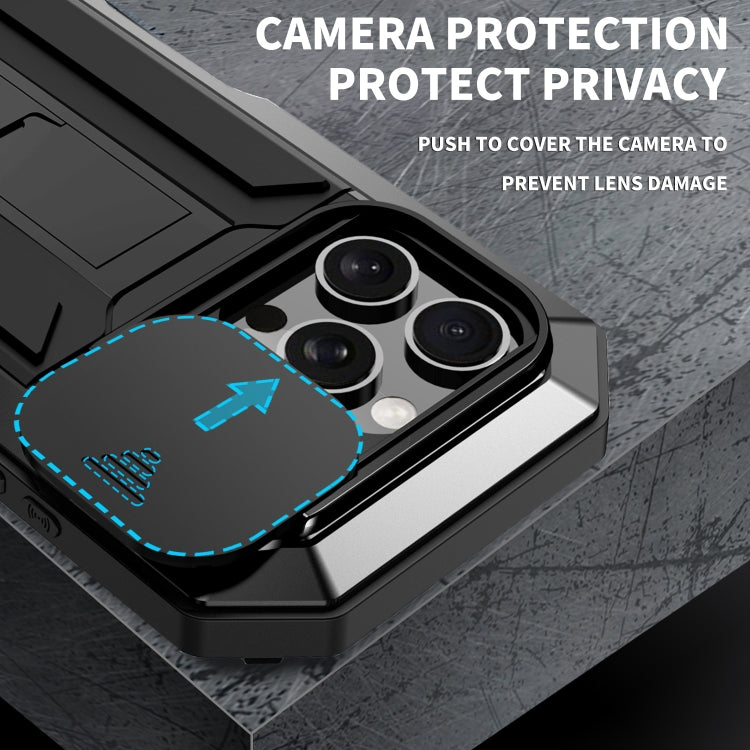 For iPhone 16 Pro Max R-JUST Sliding Camera IP54 Life Waterproof Holder Phone Case(Black) - iPhone 16 Pro Max Cases by R-JUST | Online Shopping South Africa | PMC Jewellery | Buy Now Pay Later Mobicred