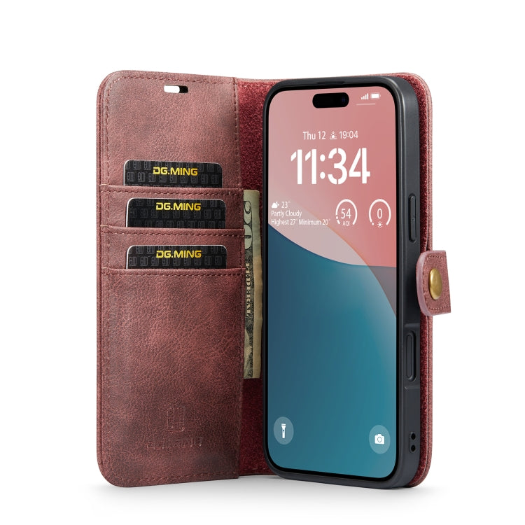 For iPhone 16 Plus DG.MING Crazy Horse Texture Detachable Magnetic Leather Phone Case(Red) - iPhone 16 Plus Cases by DG.MING | Online Shopping South Africa | PMC Jewellery | Buy Now Pay Later Mobicred