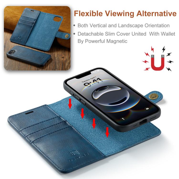 For iPhone 16e DG.MING Crazy Horse Texture Detachable Magnetic Leather Phone Case(Blue) - free shipping - PMc TechLife - Order now!