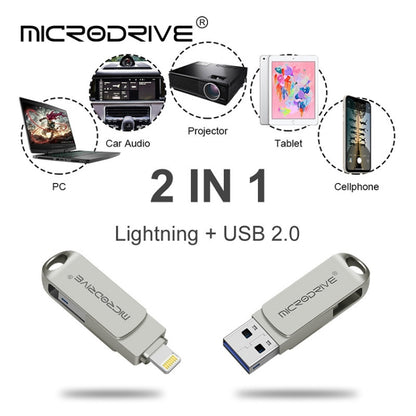 MicroDrive 2 In 1  8 Pin + USB 2.0 Portable Metal USB Flash Disk, Capacity:16GB(Silver) - USB Flash Drives by MICRODRIVE | Online Shopping South Africa | PMC Jewellery | Buy Now Pay Later Mobicred