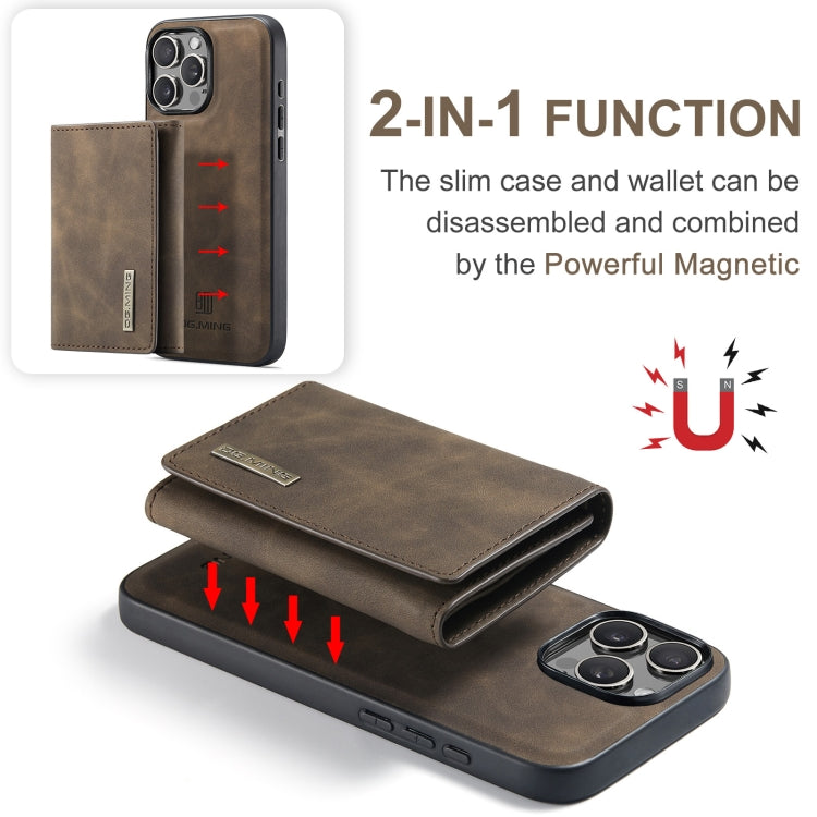 For iPhone 16 Pro DG.MING M1 Series 3-Fold Multi Card Wallet Leather Phone Case(Coffee) - iPhone 16 Pro Cases by DG.MING | Online Shopping South Africa | PMC Jewellery | Buy Now Pay Later Mobicred