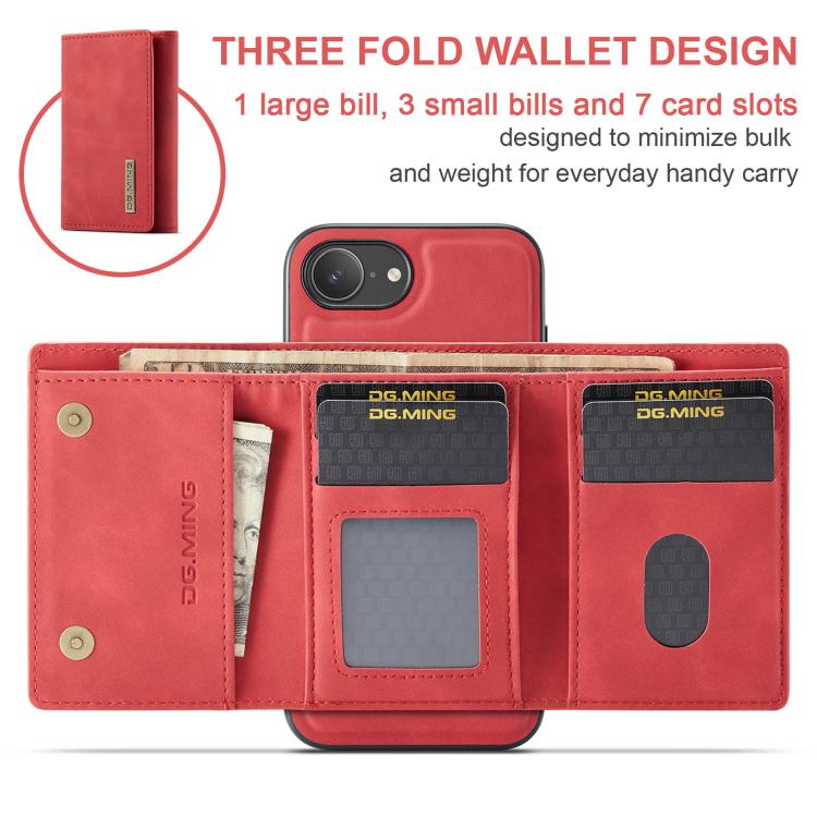 For iPhone 16e DG.MING M1 Series 3-Fold Multi Card Wallet Leather Phone Case(Red) - free shipping - PMc TechLife - Order now!