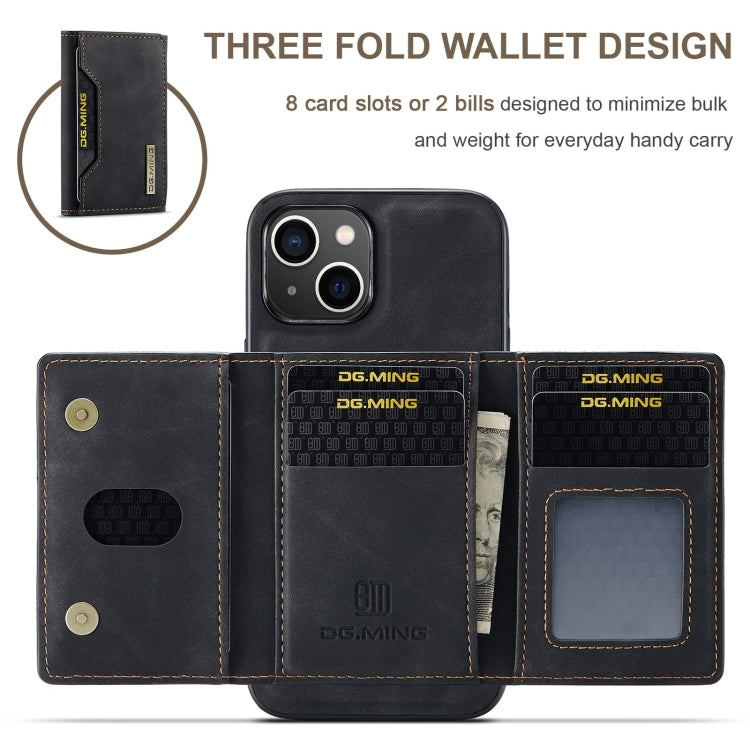 For iPhone 15 Plus DG.MING M2 Series 3-Fold Card Bag Wallet Leather Phone Case(Black) - iPhone 15 Plus Cases by DG.MING | Online Shopping South Africa | PMC Jewellery | Buy Now Pay Later Mobicred