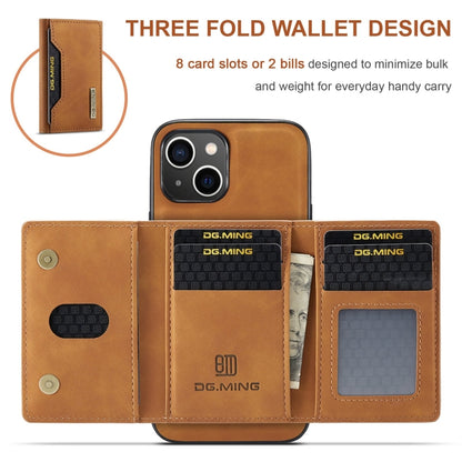 For iPhone 15 DG.MING M2 Series 3-Fold Card Bag Wallet Leather Phone Case(Brown) - iPhone 15 Cases by DG.MING | Online Shopping South Africa | PMC Jewellery | Buy Now Pay Later Mobicred