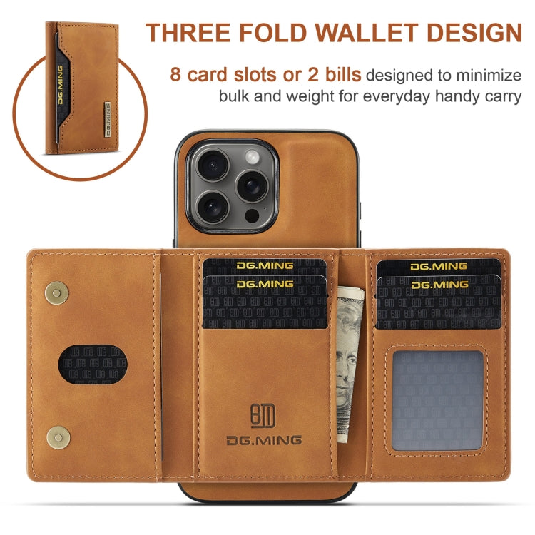 For iPhone 16 Pro Max DG.MING M2 Series 3-Fold Card Bag Wallet Leather Phone Case(Brown) - iPhone 16 Pro Max Cases by DG.MING | Online Shopping South Africa | PMC Jewellery | Buy Now Pay Later Mobicred