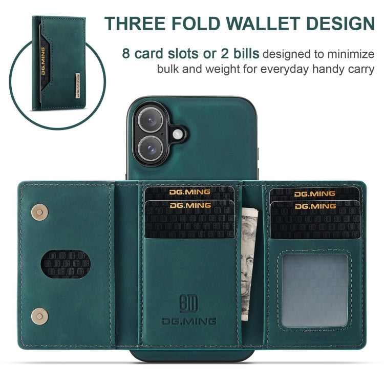 For iPhone 16 DG.MING M2 Series 3-Fold Card Bag Wallet Leather Phone Case(Green) - iPhone 16 Cases by DG.MING | Online Shopping South Africa | PMC Jewellery | Buy Now Pay Later Mobicred