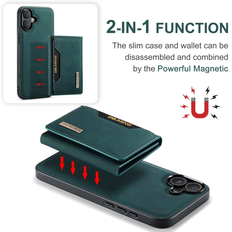 For iPhone 16 DG.MING M2 Series 3-Fold Card Bag Wallet Leather Phone Case(Green) - free shipping - PMC Jewellery - Order now!
