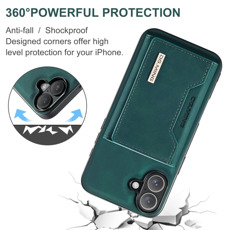 For iPhone 16 DG.MING M2 Series 3-Fold Card Bag Wallet Leather Phone Case(Green) - iPhone 16 Cases by DG.MING | Online Shopping South Africa | PMC Jewellery | Buy Now Pay Later Mobicred