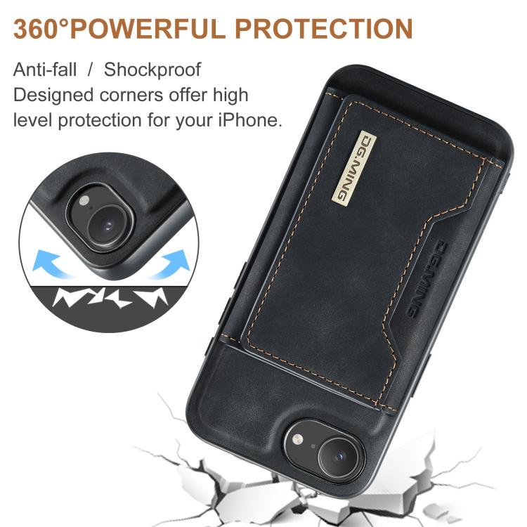 For iPhone 16e DG.MING M2 Series 3-Fold Card Bag Wallet Leather Phone Case(Black) - free shipping - PMc TechLife - Order now!