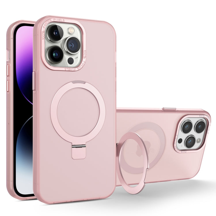 For iPhone 15 Pro MagSafe Metal Holder Frosted Translucent Phone Case(Pink) - iPhone 15 Pro Cases by PMC Jewellery | Online Shopping South Africa | PMC Jewellery