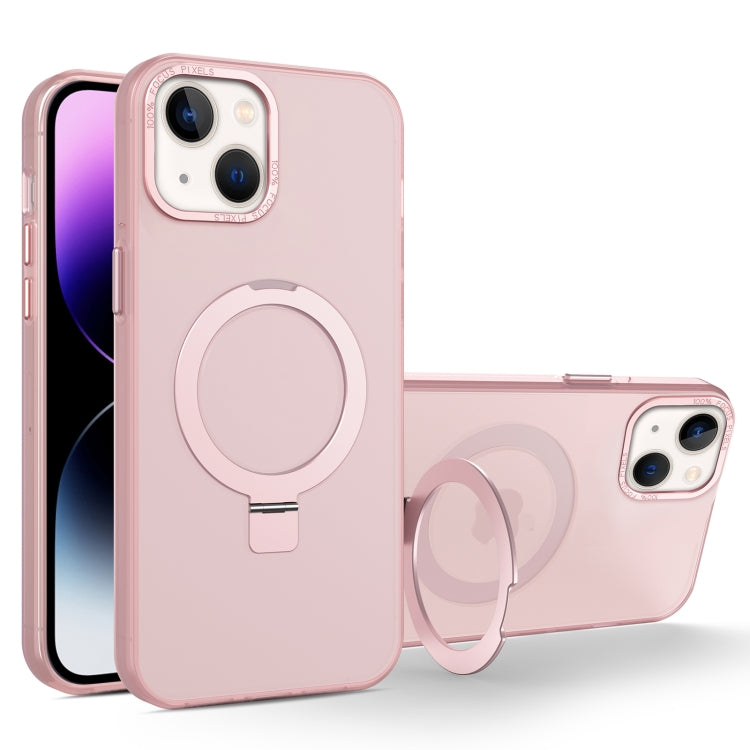 For iPhone 14 MagSafe Metal Holder Frosted Translucent Phone Case(Pink) - iPhone 14 Cases by PMC TechLife | Online Shopping South Africa | PMC TechLife