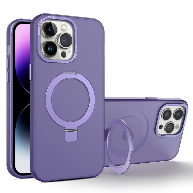 For iPhone 14 Pro MagSafe Metal Holder Frosted Translucent Phone Case(Dark Purple) - free shipping - PMC TechLife - Order now!