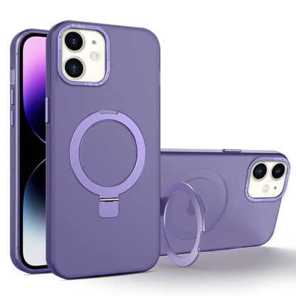 For iPhone 12 / 12 Pro MagSafe Metal Holder Frosted Translucent Phone Case(Dark Purple) - iPhone 12 / 12 Pro Cases by PMC Jewellery | Online Shopping South Africa | PMC Jewellery