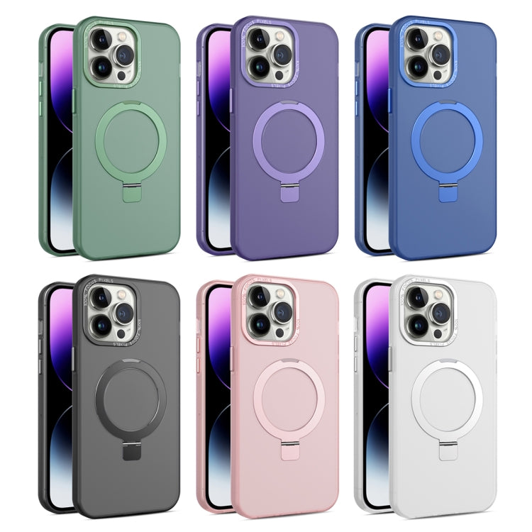 For iPhone 11 MagSafe Metal Holder Frosted Translucent Phone Case(Black) - iPhone 11 Cases by PMC TechLife | Online Shopping South Africa | PMC TechLife