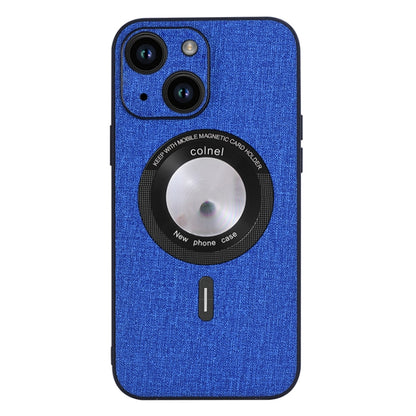 For iPhone 15 Cloth Texture MagSafe Magnetic PU Phone Case(Dark Blue) - iPhone 15 Cases by PMC Jewellery | Online Shopping South Africa | PMC Jewellery