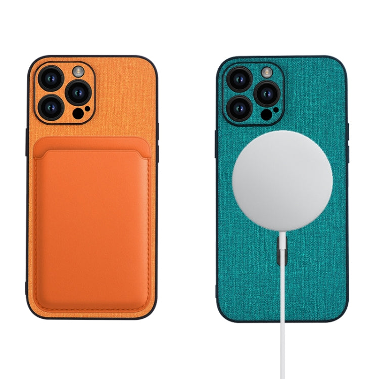 For iPhone 15 Pro Cloth Texture MagSafe Magnetic PU Phone Case(Light Green) - iPhone 15 Pro Cases by PMC TechLife | Online Shopping South Africa | PMC TechLife