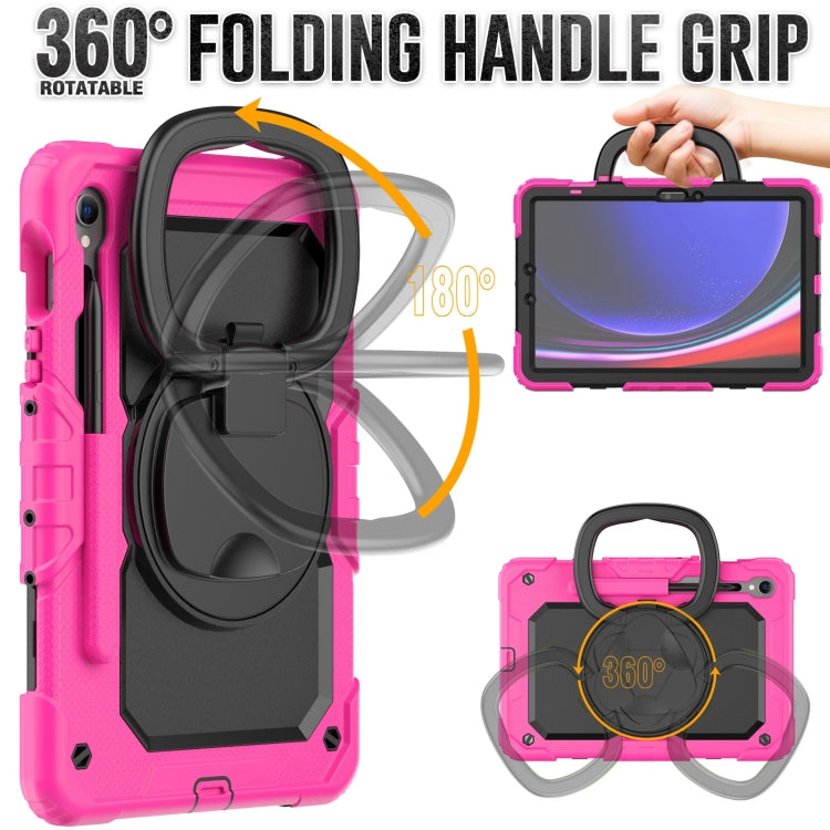 For Samsung Galaxy Tab S9 D Type Silicone Hybrid PC Tablet Case with Handle Holder(Rose Red) - free shipping - PMC Jewellery - Order now!