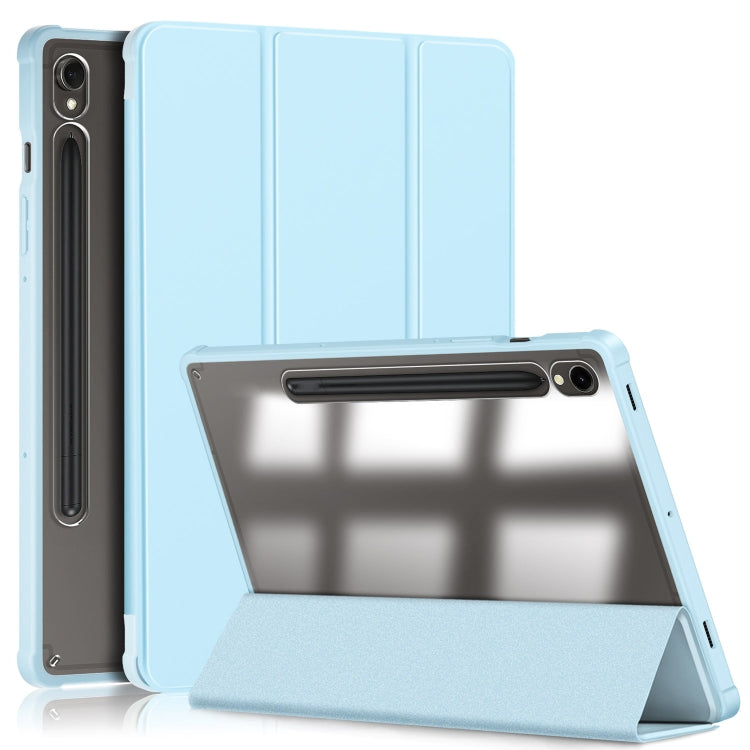 For Samsung Galaxy Tab S9 Acrylic 3-folding Smart Leather Tablet Case(Sky Blue) - Galaxy Tab S9 Cases by PMC Jewellery | Online Shopping South Africa | PMC Jewellery | Buy Now Pay Later Mobicred