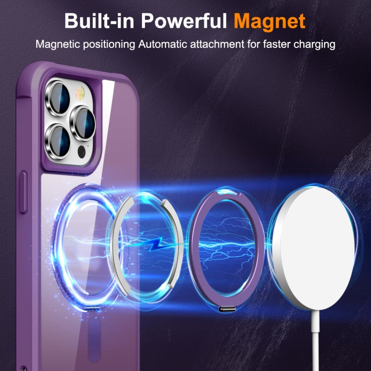 For iPhone 14 Pro MagSafe Magnetic Rotating Holder Phone Case(Purple) - iPhone 14 Pro Cases by PMC TechLife | Online Shopping South Africa | PMC TechLife