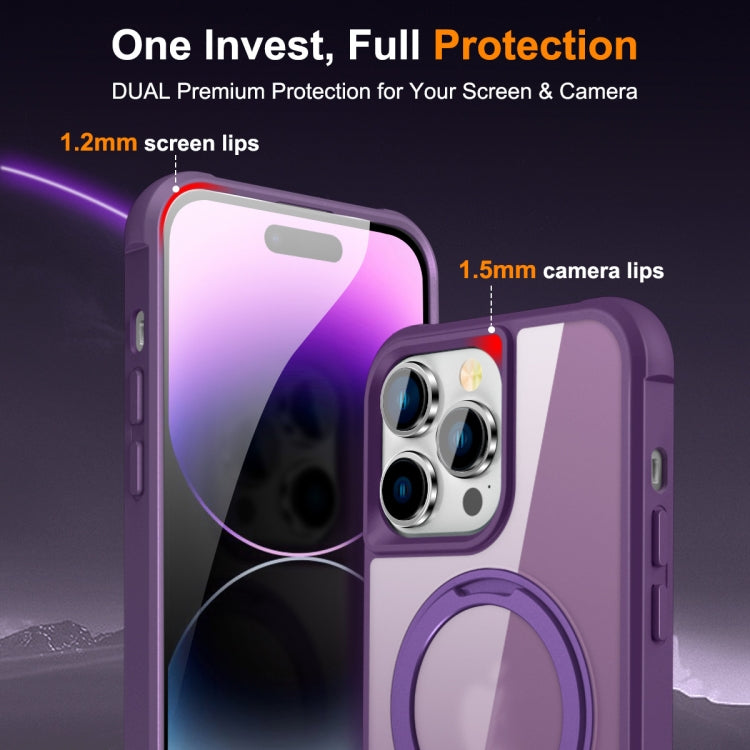For iPhone 14 Pro MagSafe Magnetic Rotating Holder Phone Case(Purple) - iPhone 14 Pro Cases by PMC TechLife | Online Shopping South Africa | PMC TechLife