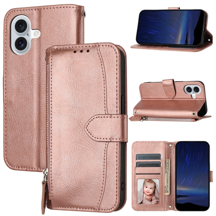 For iPhone 16 Oil Skin Zipper Wallet Leather Phone Case(Rose Gold) - iPhone 16 Cases by PMC Jewellery | Online Shopping South Africa | PMC Jewellery | Buy Now Pay Later Mobicred