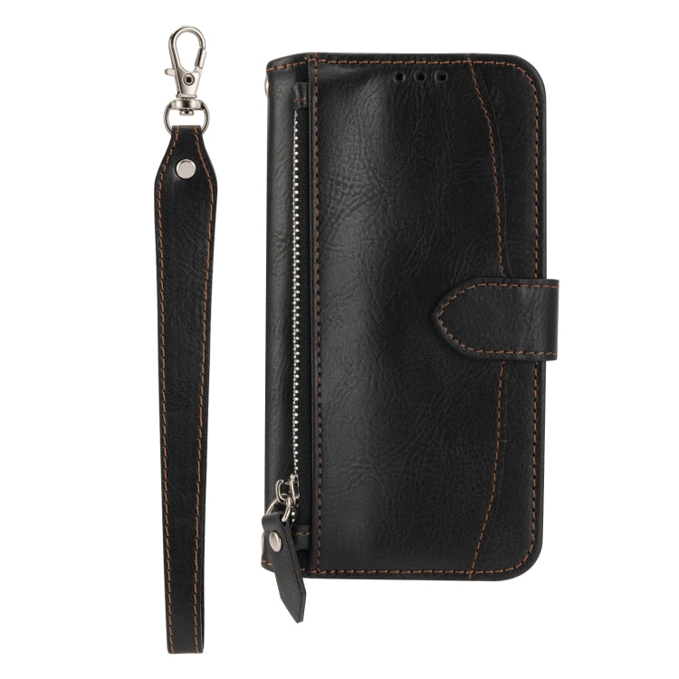 For iPhone 16e Oil Skin Zipper Wallet Leather Phone Case(Black) - iPhone 16e Cases by PMC TechLife | Online Shopping South Africa | PMC TechLife | Buy Now Pay Later Mobicred