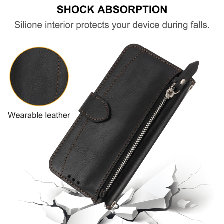 For iPhone 16e Oil Skin Zipper Wallet Leather Phone Case(Black) - iPhone 16e Cases by PMC TechLife | Online Shopping South Africa | PMC TechLife | Buy Now Pay Later Mobicred