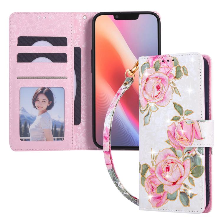 For iPhone 16e Bronzing Painting RFID Leather Case(Rose Flower) - iPhone 16e Cases by PMC TechLife | Online Shopping South Africa | PMC TechLife | Buy Now Pay Later Mobicred