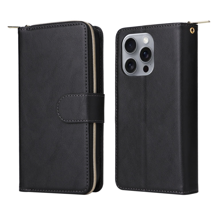 For iPhone 16 Pro Max 9 Card Slots Zipper Wallet Bag Leather Phone Case(Black) - iPhone 16 Pro Max Cases by PMC Jewellery | Online Shopping South Africa | PMC Jewellery | Buy Now Pay Later Mobicred