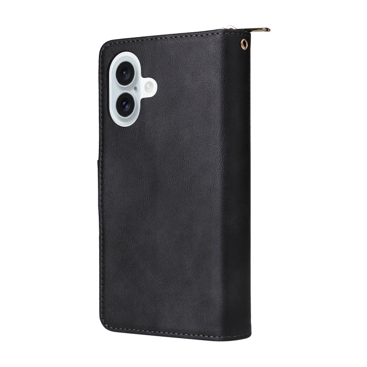 For iPhone 16 Plus 9 Card Slots Zipper Wallet Bag Leather Phone Case(Black) - free shipping - PMC Jewellery - Order now!