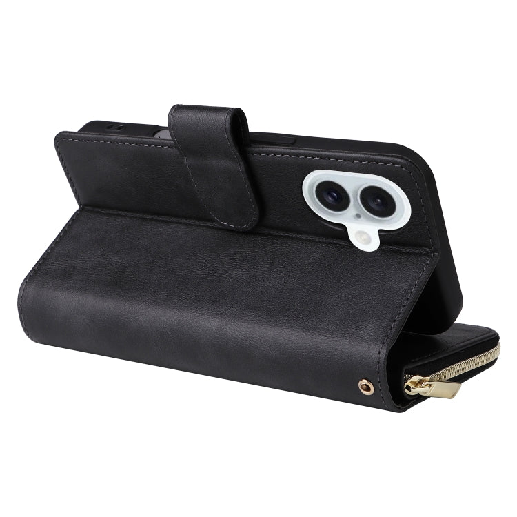 For iPhone 16 Plus 9 Card Slots Zipper Wallet Bag Leather Phone Case(Black) - free shipping - PMC Jewellery - Order now!