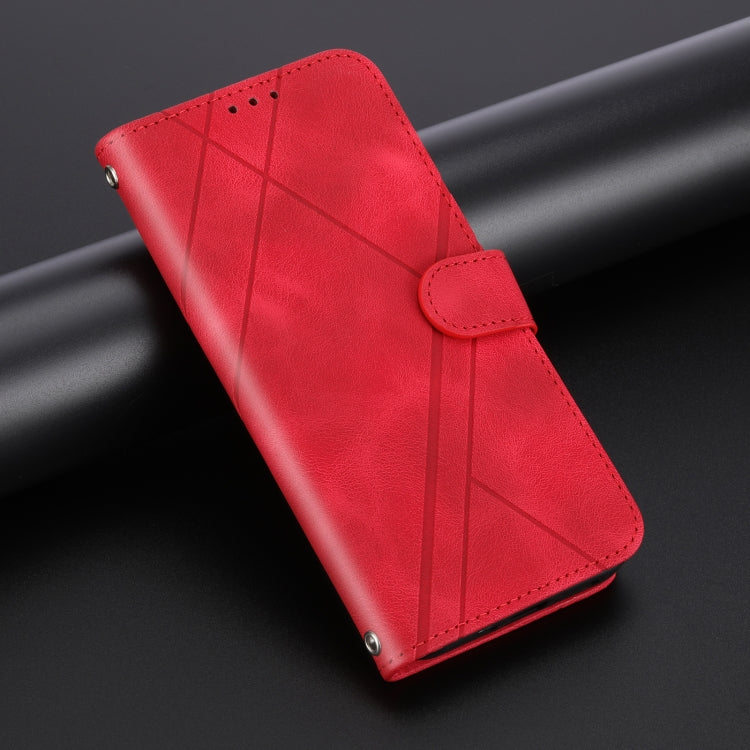 For iPhone 16e Embossed Line Leather Phone Case with Lanyard(Red) - iPhone 16e Cases by PMC TechLife | Online Shopping South Africa | PMC TechLife | Buy Now Pay Later Mobicred