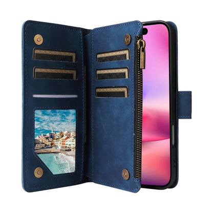 For iPhone 16 Plus Crossbody Multi-card Slot Wallet Zipper Leather Phone Case(Dark Blue) - iPhone 16 Plus Cases by PMC Jewellery | Online Shopping South Africa | PMC Jewellery | Buy Now Pay Later Mobicred