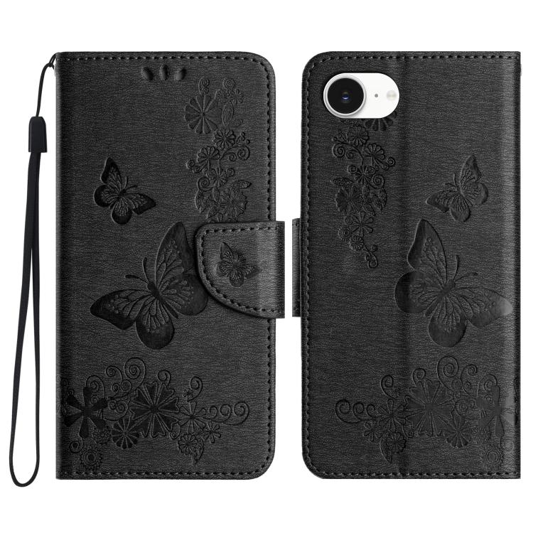 For iPhone 16e Butterfly Embossed Flip Leather Phone Case(Black) - iPhone 16e Cases by PMC TechLife | Online Shopping South Africa | PMC TechLife | Buy Now Pay Later Mobicred