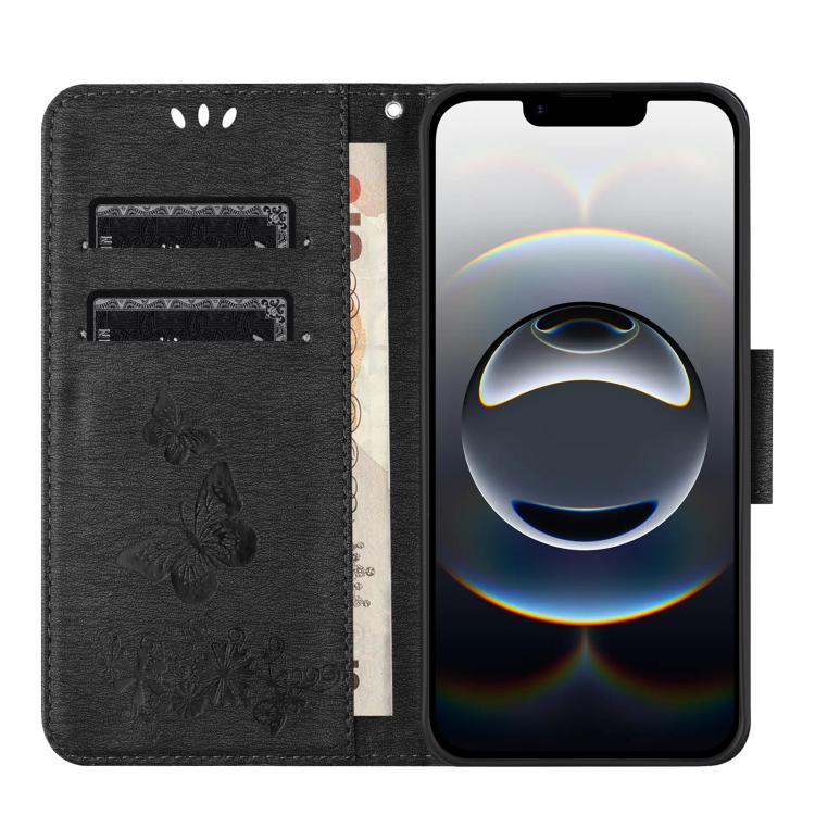 For iPhone 16e Butterfly Embossed Flip Leather Phone Case(Black) - iPhone 16e Cases by PMC TechLife | Online Shopping South Africa | PMC TechLife | Buy Now Pay Later Mobicred
