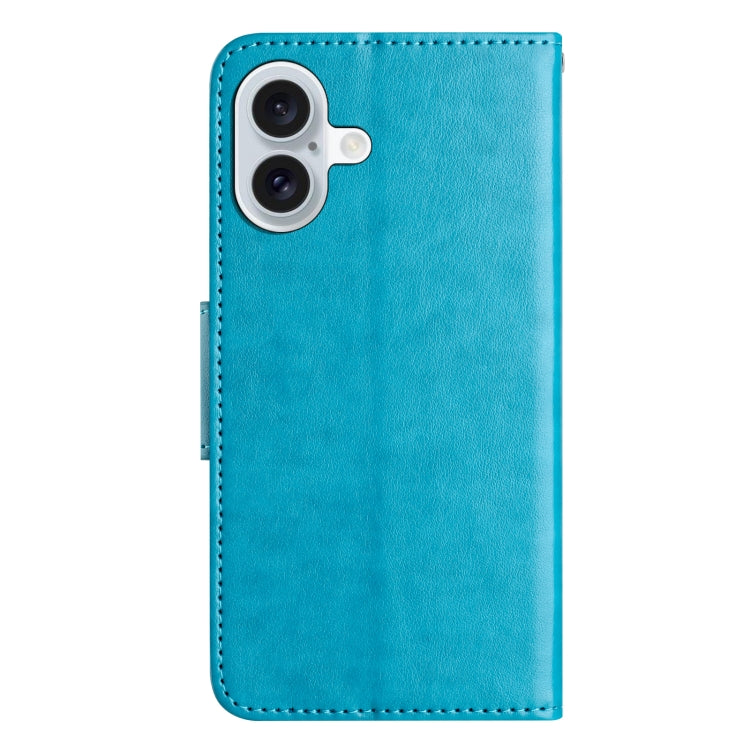 For iPhone 16 Plus Butterfly Flower Pattern Flip Leather Phone Case(Blue) - iPhone 16 Plus Cases by PMC TechLife | Online Shopping South Africa | PMC TechLife | Buy Now Pay Later Mobicred