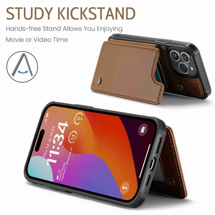 For iPhone 15 Pro CaseMe C22 Card Slots Holder RFID Anti-theft Phone Case(Brown) - free shipping - PMC Jewellery - Order now!