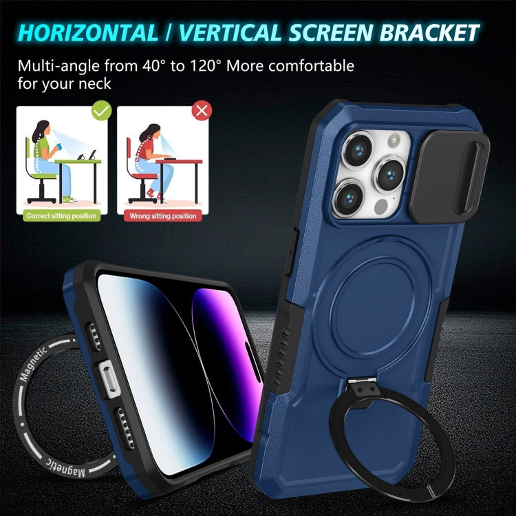 For iPhone 15 Pro Sliding Camshield Magsafe Holder TPU Hybrid PC Phone Case(Royal Blue) - iPhone 15 Pro Cases by PMC TechLife | Online Shopping South Africa | PMC TechLife