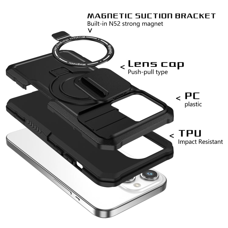 For iPhone 15 Pro Sliding Camshield Magsafe Holder TPU Hybrid PC Phone Case(Black) - iPhone 15 Pro Cases by PMC Jewellery | Online Shopping South Africa | PMC Jewellery