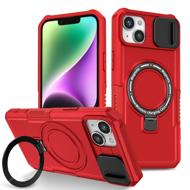 For iPhone 14 Plus Sliding Camshield Magsafe Holder TPU Hybrid PC Phone Case(Red) - iPhone 14 Plus Cases by PMC TechLife | Online Shopping South Africa | PMC TechLife