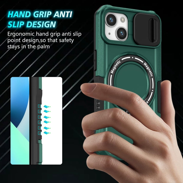 For iPhone 13 Sliding Camshield Magsafe Holder TPU Hybrid PC Phone Case(Deep Green) - iPhone 13 Cases by PMC TechLife | Online Shopping South Africa | PMC TechLife