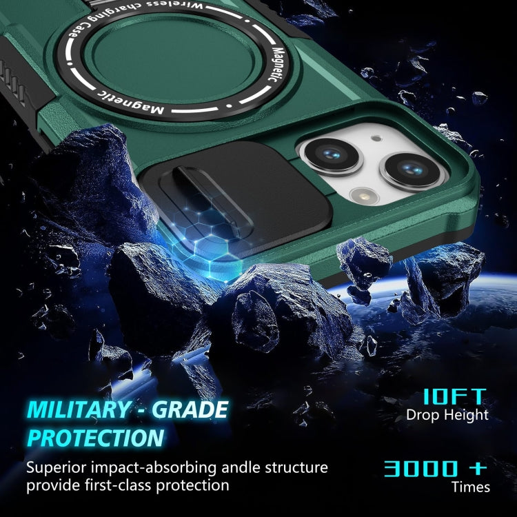 For iPhone 13 Sliding Camshield Magsafe Holder TPU Hybrid PC Phone Case(Deep Green) - iPhone 13 Cases by PMC TechLife | Online Shopping South Africa | PMC TechLife