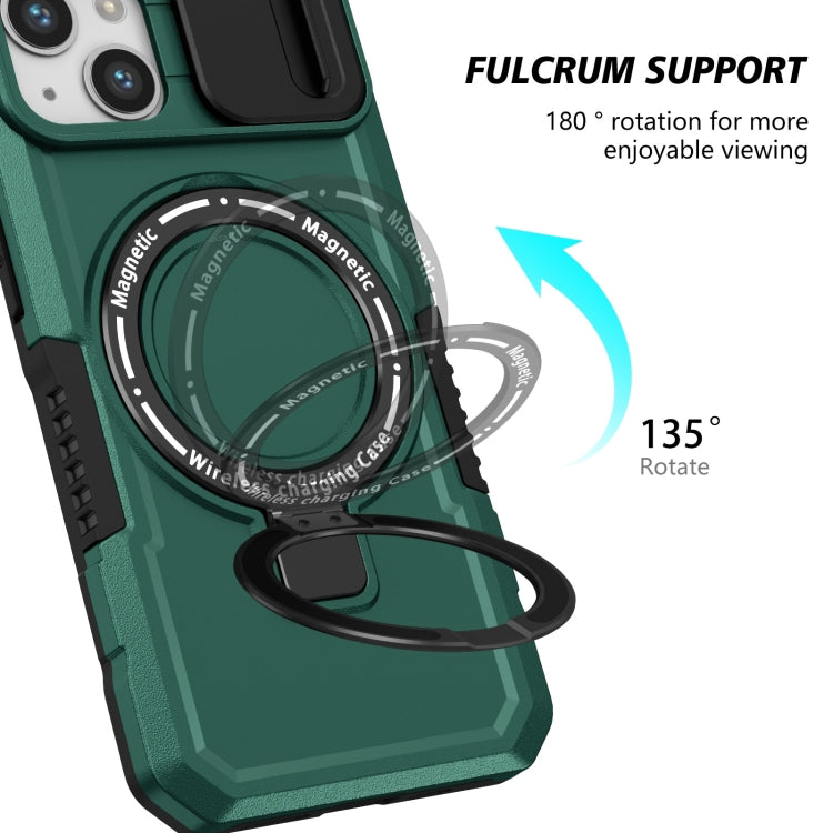 For iPhone 13 Sliding Camshield Magsafe Holder TPU Hybrid PC Phone Case(Deep Green) - iPhone 13 Cases by PMC Jewellery | Online Shopping South Africa | PMC Jewellery