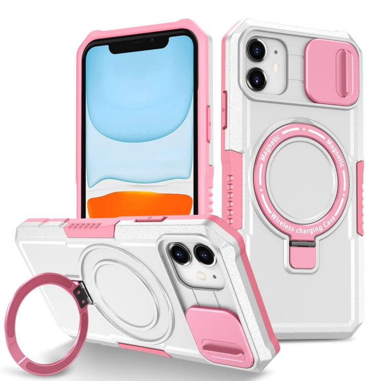 For iPhone 12 Sliding Camshield Magsafe Holder TPU Hybrid PC Phone Case(Pink White) - iPhone 12 / 12 Pro Cases by PMC TechLife | Online Shopping South Africa | PMC TechLife