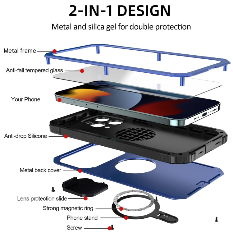 For iPhone 15 Pro Max Camera Shield MagSafe Holder Life Waterproof Phone Case(Blue) - iPhone 15 Pro Max Cases by PMC TechLife | Online Shopping South Africa | PMC TechLife