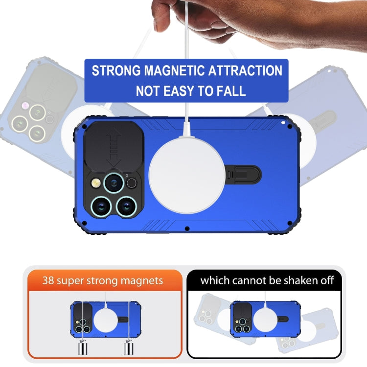 For iPhone 15 Pro Max Camera Shield MagSafe Holder Life Waterproof Phone Case(Blue) - iPhone 15 Pro Max Cases by PMC TechLife | Online Shopping South Africa | PMC TechLife