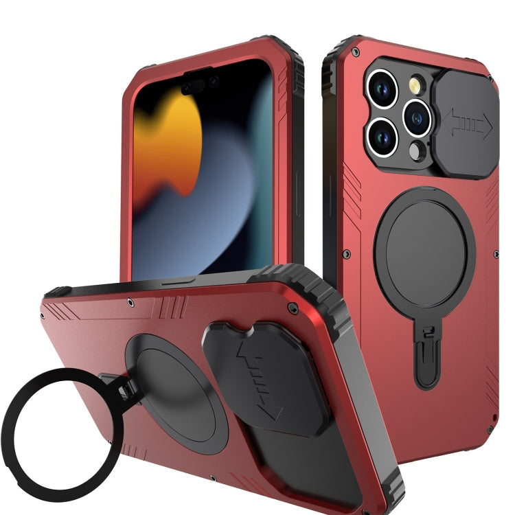 For iPhone 15 Camera Shield MagSafe Holder Life Waterproof Phone Case(Red) - iPhone 15 Cases by PMC Jewellery | Online Shopping South Africa | PMC Jewellery