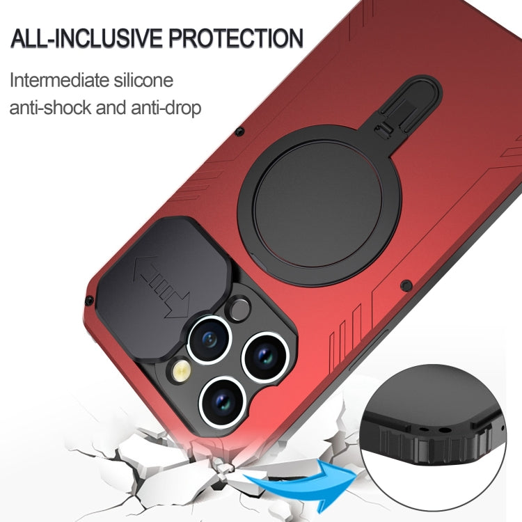 For iPhone 15 Camera Shield MagSafe Holder Life Waterproof Phone Case(Red) - iPhone 15 Cases by PMC Jewellery | Online Shopping South Africa | PMC Jewellery